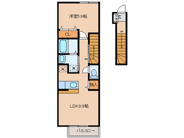 正名 徒歩5分 2階の物件間取画像